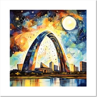 St. Louis Arch Under  Cubist Night Sky Posters and Art